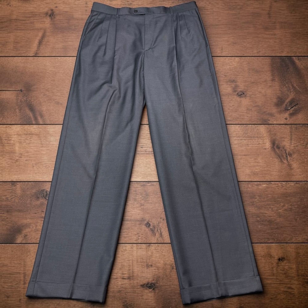 Zanella Platinum Loro Piana Wool Pleated Dress Pants Gray Mens 34x34 Made Italy